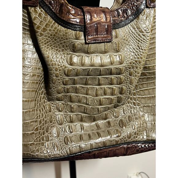 Brahmin Large Gray Brown Crocodile Leather Satchel Shoulder Bag Purse - Picture 8 of 9
